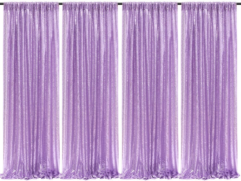 SoarDream Sparkly Sequin Backdrop Curtain 4 Pcs 2ftx8ft Wedding Party Backdrop Lavender Sequence Sequin Photo Booth Backdrop - Image 1